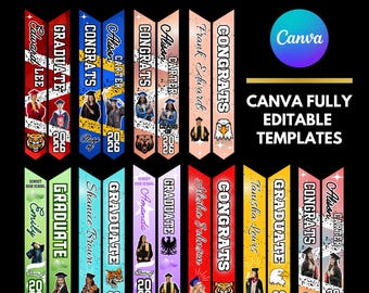 2026 Graduation Stole Template Bundle: Editable Canva Grad Stole Design (Digital Download)
