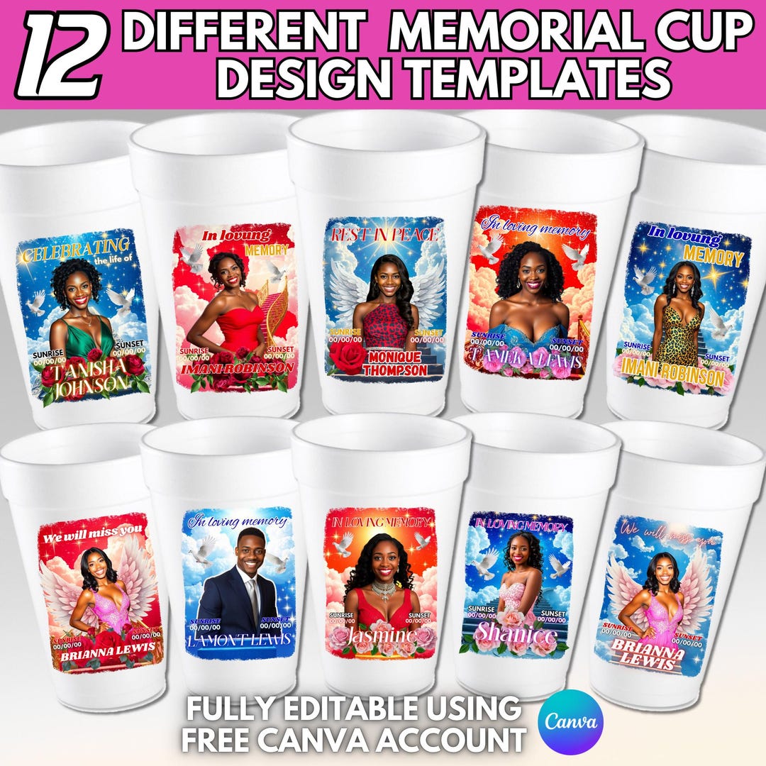 Memorial Cup Sticker Canva Templates: Funeral Styrofoam Cup Design, in ...