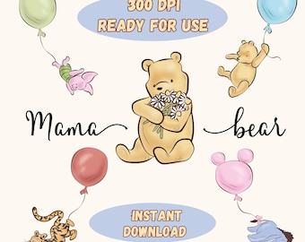 Ursinho Pooh Mamãe Ursa PNG: Clipart de Urso do Dia das Mães (Download Digital)