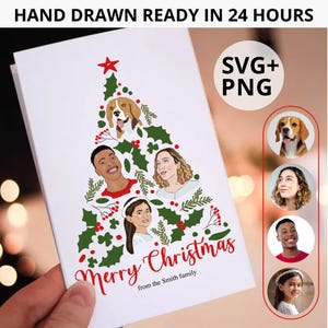 Retrato de família desenhado à mão para cartão de Natal, cartão de Natal de família personalizado, cartão de Natal personalizado, cartão de foto de Natal, presente de Natal