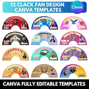 Graduation Clack Fan Template Bundle: Editable Grad Hand Fan Canva Design