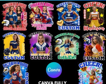 2026 Cheerleading Shirt Design Canva Template: Cheerleader Bootleg Canva Editable Templates,  Senior Sports T-Shirt