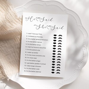 He Said She Said Bridal Shower Wedding Games, Guess Who Said It Game, He Said She Said Game Card, Wedding Game Template Printable, 1