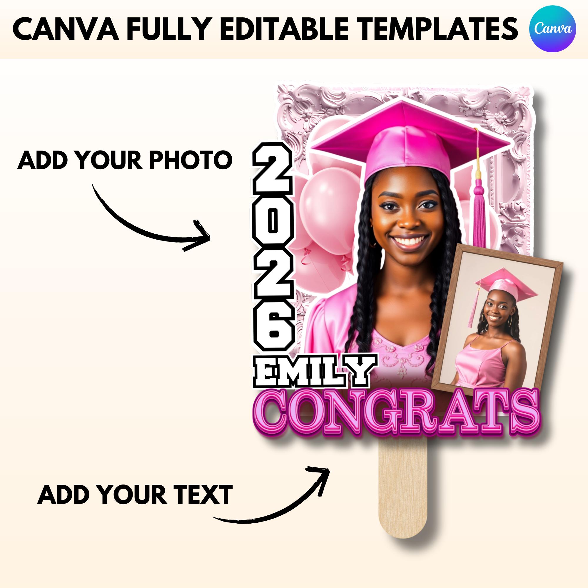 Pink Editable Graduation Design Bundle, Grad T-shirt, Stole, Party ...