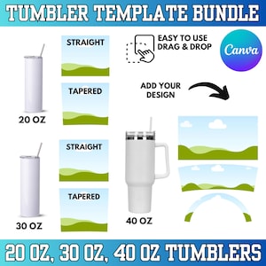 20oz 30oz 40oz Tumbler Canva Template Bundle, Drag and Drop Tumbler Sublimation Frame Template,  Skinny Tumbler Wrap, Party Favor Templates