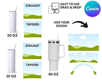 Tumbler Sublimation Template Bundle: 20oz 30oz 40oz Skinny Tumbler Wrap