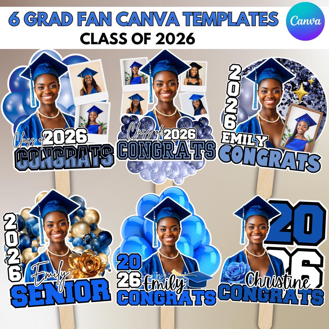 Blue Graduation Fan Design Template: Custom Grad Hand Fan Canva ...