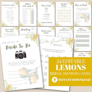 Lemon Bridal Shower Games Bundle Italy Sicily Floral Custom Bridal Games Pack, Amalfi Citrus Bachelorette Games, Editable Bridal Party Decor