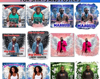 Plantilla de diseño de camiseta conmemorativa: Plantilla de Canva "En memoria amorosa", fondo celestial