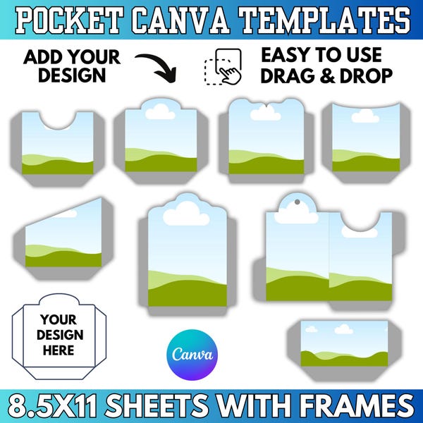 Junk Journal Canva Templates: Pocket Insert Folio Template, Folding Pocket Frames