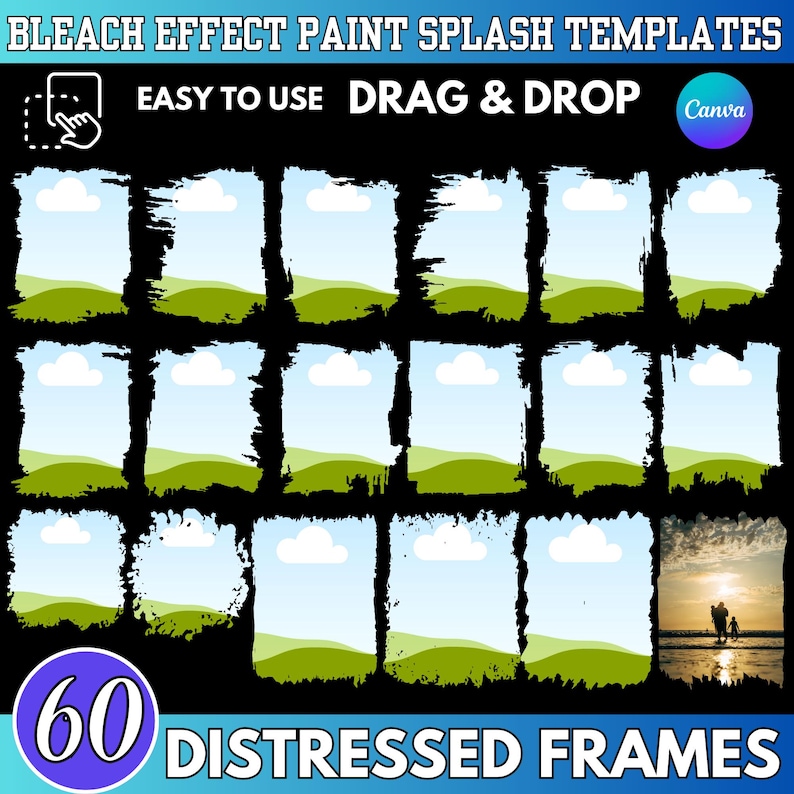 Bleach Effect Paint Splash Canva Frames Bundle: Distressed Edge Photo ...