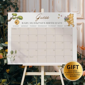 Winnie the Pooh Baby Shower Due Date Calendar: Guess Birth Date (Digital Download)