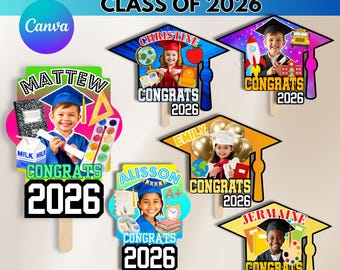 Kids Graduation Fan Template: 2026 Pre-k School Elementary Fan Canva Templates