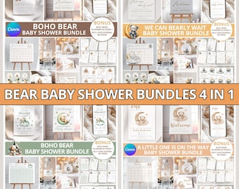 4 in 1 Teddybär-Babyparty-Bundle: Baby-Dekoration Canva Vorlagen