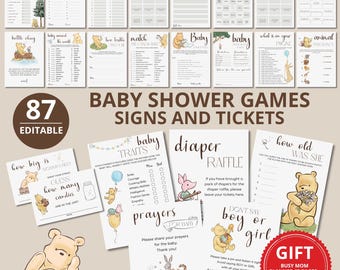 Winnie the Pooh Baby Shower Game Bundle: Winnie Games With Answer Sheets