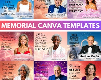 Plantillas editables de Canva para homenajes: Edita tu memoria con foto y fondo para funeral.