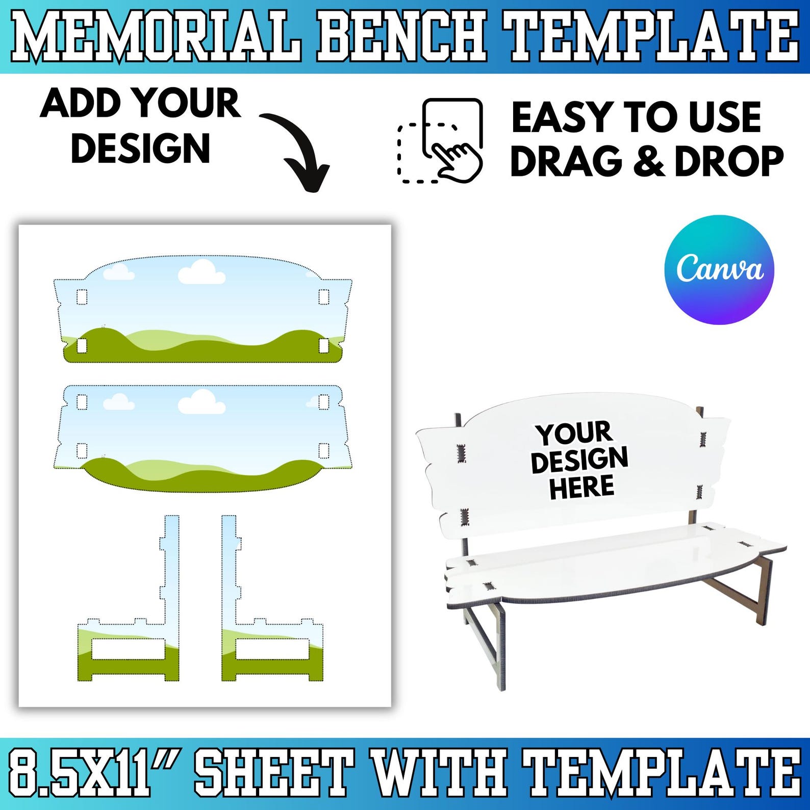 Memorial Bench Sublimation Template: Canva Editable Keepsake (digital ...