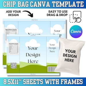 Chip Bag Template, Chip Bag Label Party Favor, Blank Chip Bag, Printable Party Favor, Customizable, Drag and Drop Chip Bag Frame Template