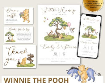 Pacchetto di inviti per baby shower di Winnie the Pooh (download digitale)