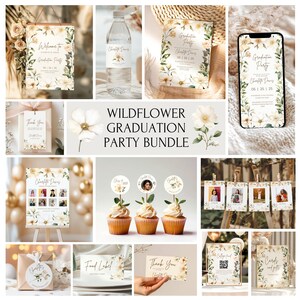 Wildflower Graduation Invitation Bundle:  Grad Party Invite, ,Graduation Announcement Decor