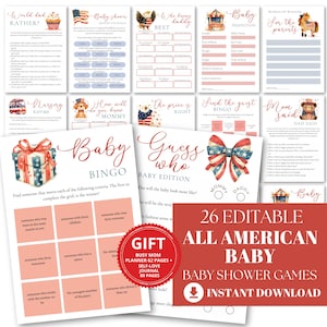All American Baby Shower Canva Game Bundle: 4th of July Printable Baby Games image 1
