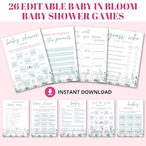 Baby in Bloom Baby Shower Game Bundle, Wild Flower Baby Shower Game Set, Wildflower Minimalist Games Pack, Baby In Bloom Game Templates