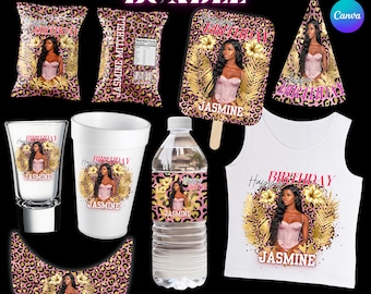 Birthday Party Design Templates Bundle: T-shirt, Styrofoam Cup, Canva Editable Party Favor Pack