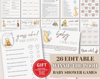 Winnie the Pooh Baby Shower Game Bundle: Classic Winnie Printable Games (Editable Canva Template)