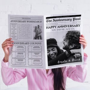 Krant sjabloon groot paar verjaardag, eerste verjaardag paar cadeau voor vriend vriendin, paar krantenboeket omslagkrant