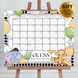 Winnie the Pooh Baby Shower Due Date Calendar: Guess the Date (Digital Download)