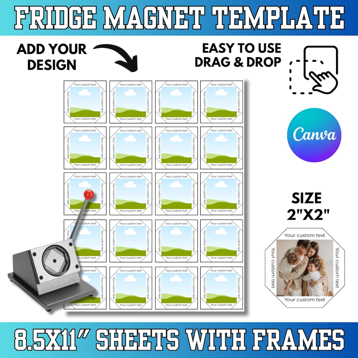 2x2 Square Fridge Magnet Canva Template: Magnet Maker Machine ...