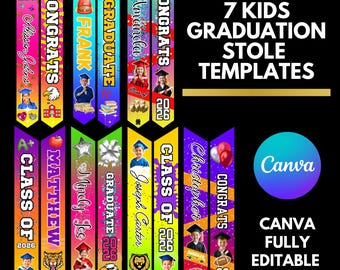 子供用卒業式ストールテンプレート：幼稚園児向け卒業式ストール（Canvaで編集可能、カスタム卒業式用）