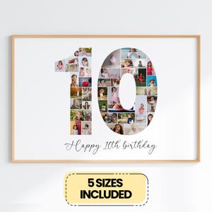 10th Birthday Photo Collage, Birthday Number 10 Photo Sign,  10th Birthday Gift, Editable 10th Birthday Poster, Drag And Drop Free Canva