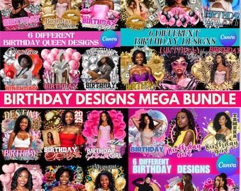 Birthday Design Templates: 4-in-1 Canva Birthday Party Favor Set, T-shirt Template Bundles