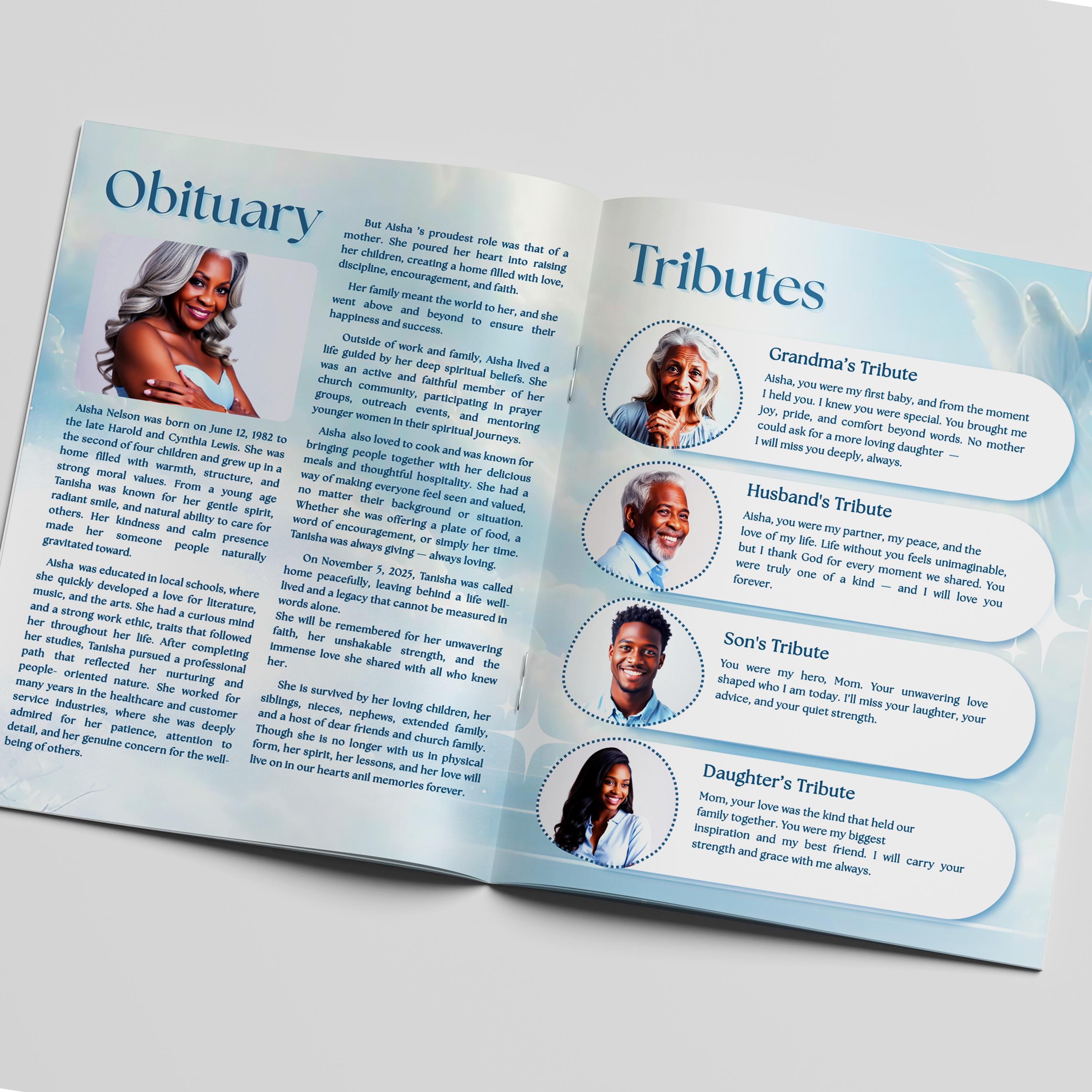 A customizable template for a memorial program