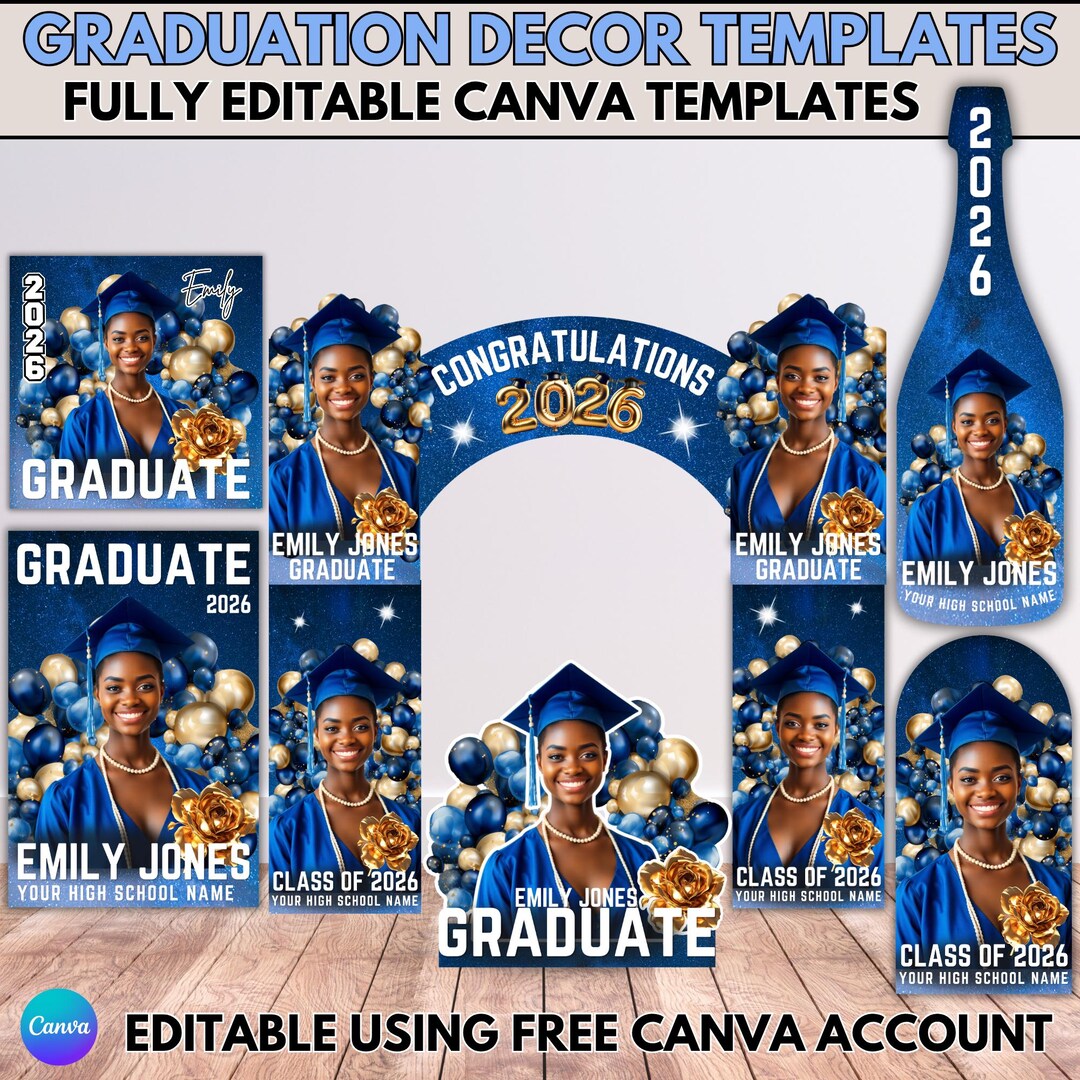 Graduation Arch Entry Blue Graduation Entrance Arch Bundle, Canva Editable Entrance Designs ...