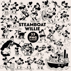 Steamboat Willie Clipart: Vintage 1928 Hand-Drawn Mouse PNG (33 Files)