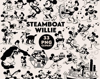Steamboat Willie Clipart: Vintage 1928 Hand-Drawn Mouse PNG (33 Files)