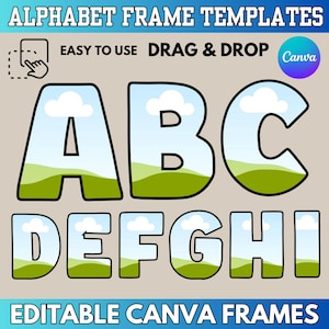 Doodle Letter Canva Frame Template, Canva Alphabet Template, Editable Canva Uppercase Letters & Number Bundle, Alphabet Canva Frame