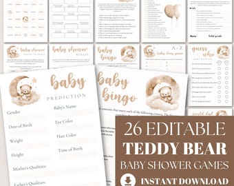 Boho Teddy Bear Baby Shower Game Bundle: 26 We Can Bearly Wait Editable Games