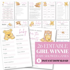 Winnie the Pooh Girl Baby Shower Games Bundle (Digital Download)