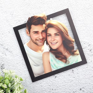 Personalized Lovers Cartoon Portrait,Custom Family Pixar Style 3D photo frame,Cartoon Portrait Photo,Cartoon Style Solid Wood Picture Frame