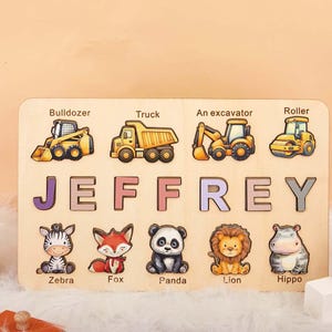 Tiere Holz Namenspuzzle | Beschäftigtes Brett Puzzle | Kleinkind Spielzeug | Baby Mädchen Geschenke | Geschenk für Kinder | Babys erstes Ostergeschenk | Geburtstagsgeschenk