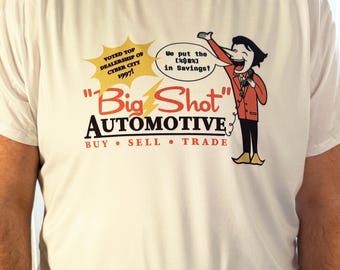 Spamton's BIG SHOT AUTOS T-Shirt | S-2XL White Unisex Crew Neck