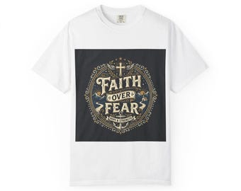 Faith Over Fear T-shirt | Christian Cross Vintage Typography | Spiritual Quote