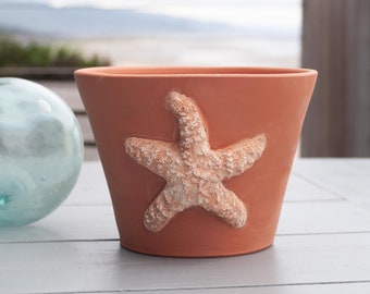 Starfish TerraCotta Planter,Seaside Cottage Decor,Beach Planter,Ocean Decor,Handmade Planter with Drainage Hole,Beach House Starfish Planter