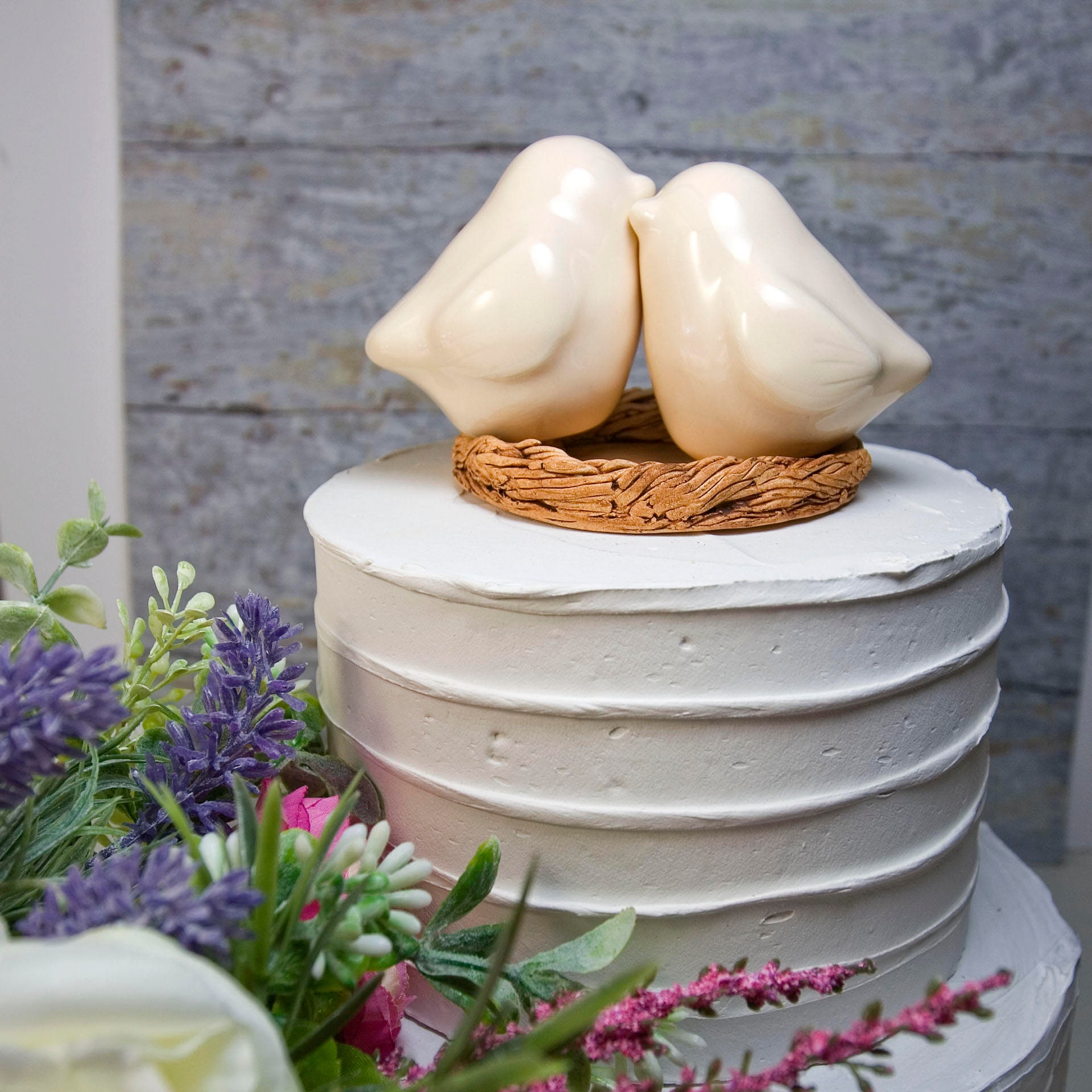 Personalized Love Bird Wedding Cake Topper: Ivory Glaze, Handmade Personalized Love Bird Wedding Cake Topper: Ivory Glaze, Handmade