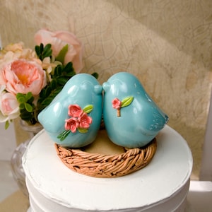 Handmade Love Birds Wedding Cake Topper: Personalized Pottery Keepsake