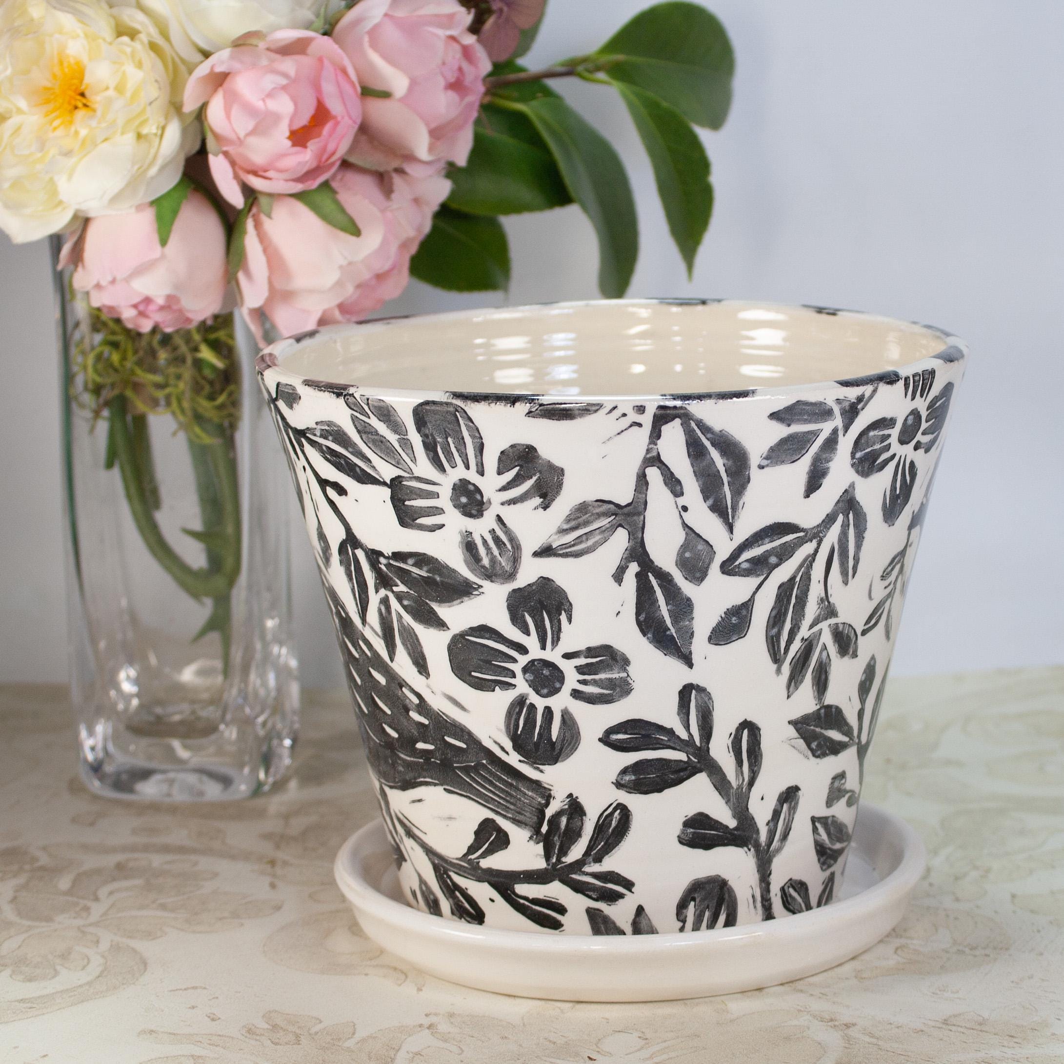 Handmade Ceramic Dove Planter: Wheel Thrown Flower Pot With Saucer - Etsy