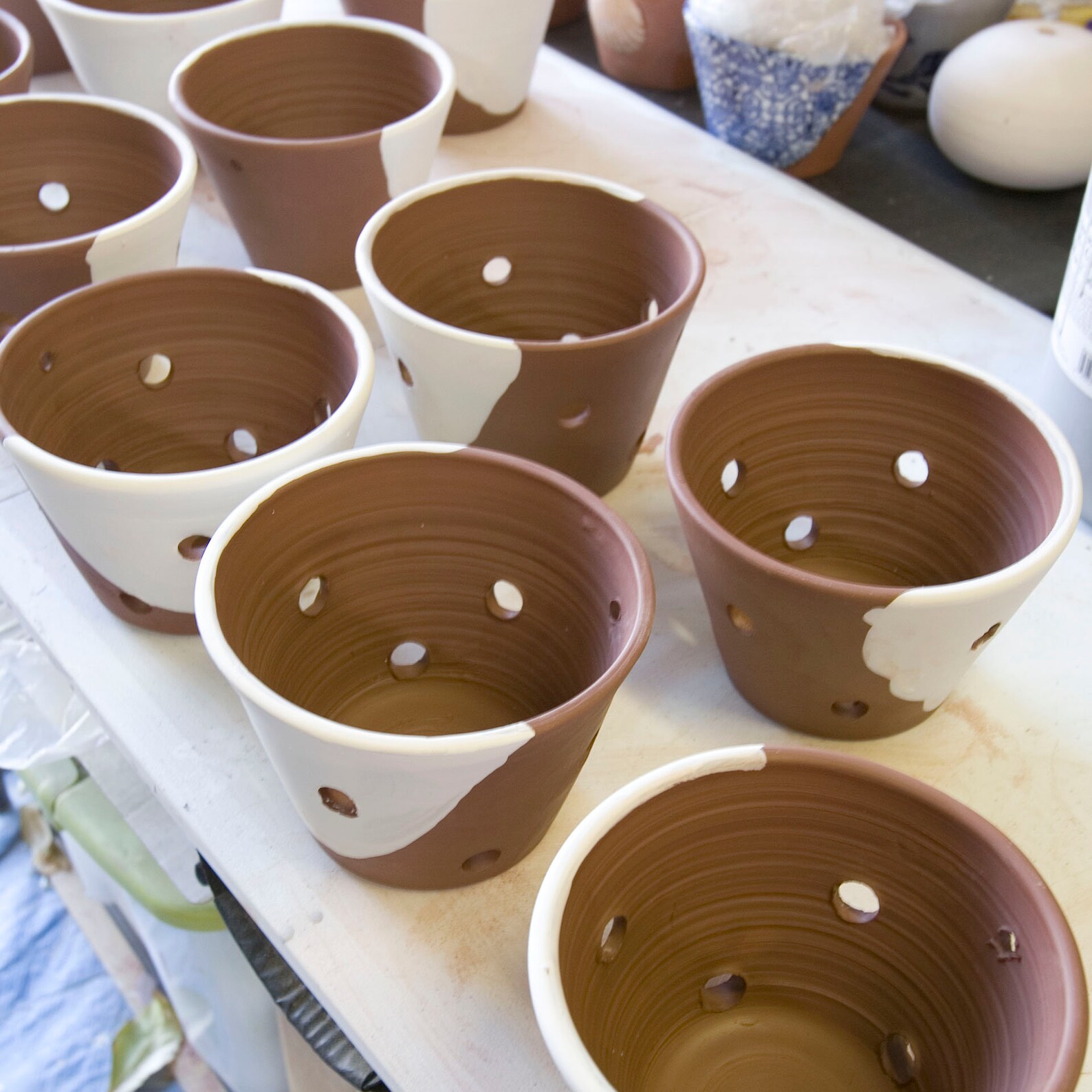 Terra Cotta Orchid Pot With Blue and White Leaf Etsy